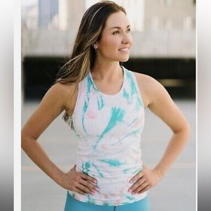ZYIA White and Teal Tie-Dye Tank Top